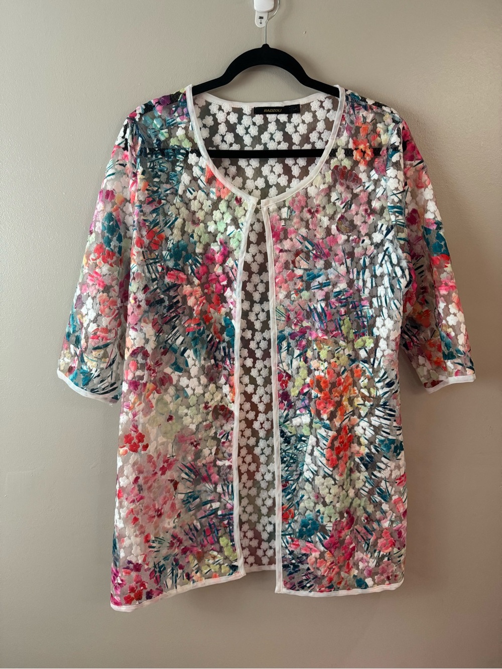 Radzoli Floral Sheer Open Front Jacket Largo